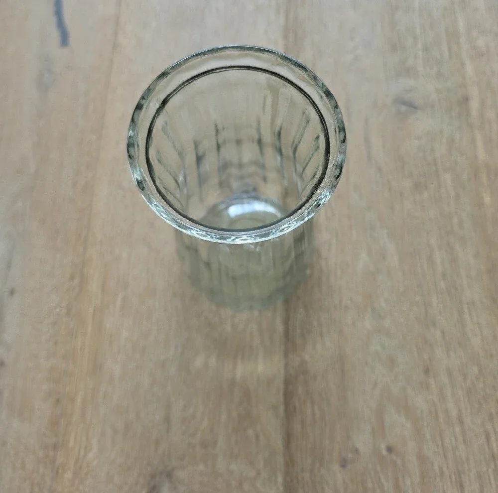 Clear Ribbed Glass Vase With Greenish Hue